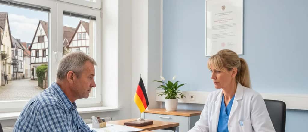 Arzt untersucht einen Berufskraftfahrer in einer Praxis