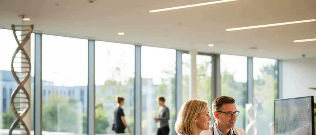 Kvinde i 50erne til konsultation hos læge i dansk klinik