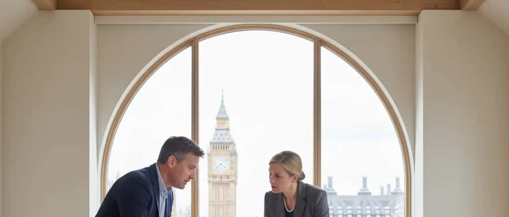 Person consulting a solicitor about a police misconduct complaint in a law office