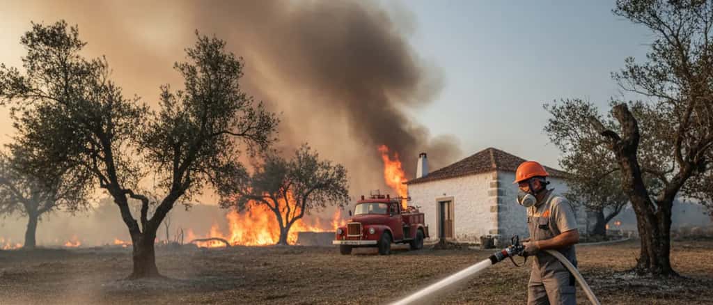Proprietário português verifica faixa de gestão de combustível para proteção contra incêndios