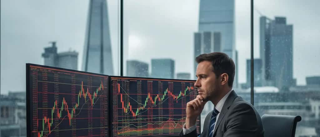 British financial adviser reviewing FTSE 100 decline on market screens