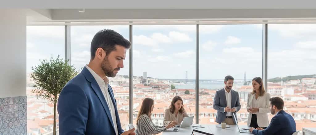 Profissional português a analisar métricas de receita de app store no computador portátil