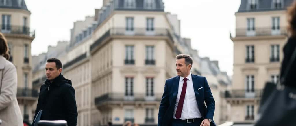 Suomalainen asianajaja selittää asiakirjoja asiakkaalle koivupuisessa toimistossa Helsingissä