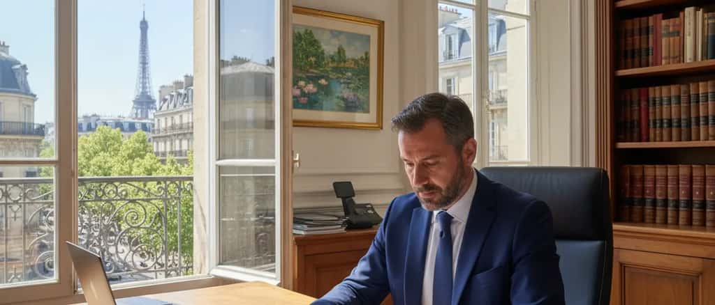 Avocat français révisant des documents d'assurance après un sinistre incendie