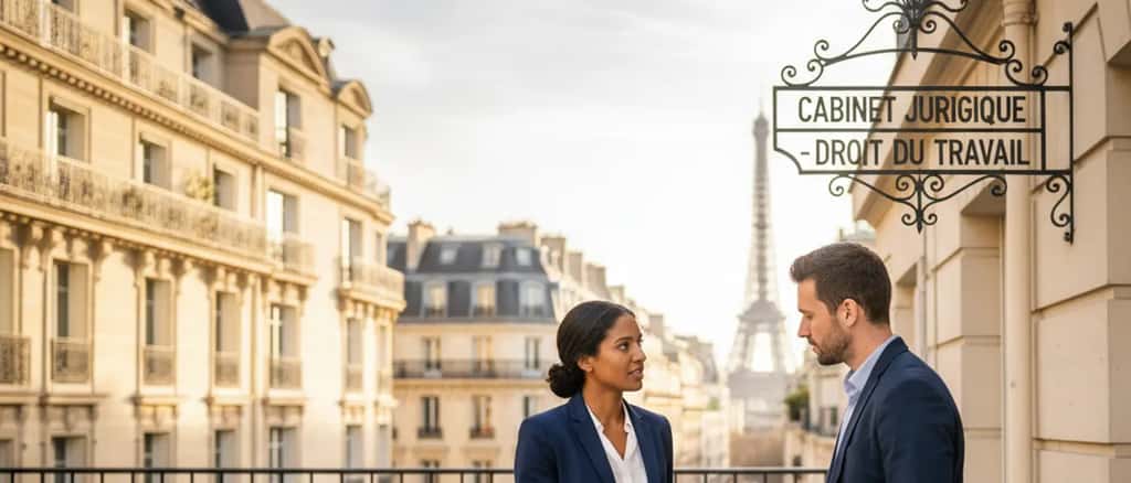 Consultation juridique entre une cliente et un avocat spécialisé en droit du travail dans un cabinet lausannois