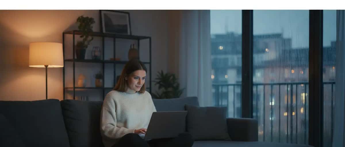 Jeune femme regardant une serie Netflix la nuit sur son ordinateur portable, l air fatigue