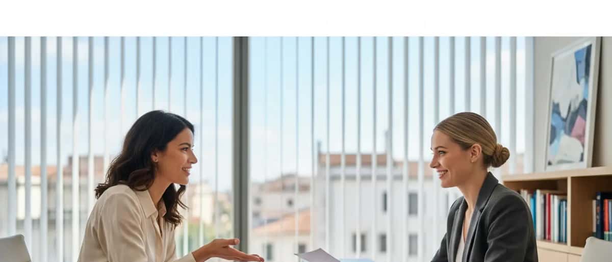 Donna italiana in consulenza con un'avvocata in un ufficio moderno, supporto legale