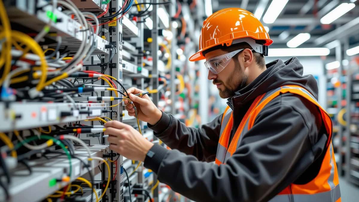 Tecnico TLC che installa fibra ottica a Torino — CCNL Telecomunicazioni 2026