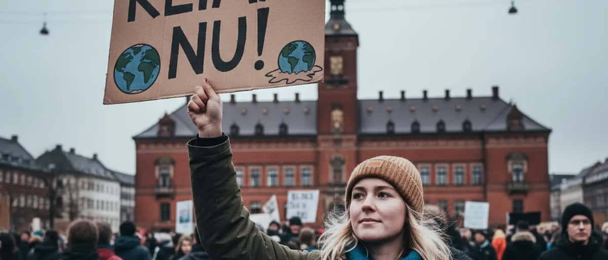 Ung dansk demonstrant ved klimamarch i København med protestskilt