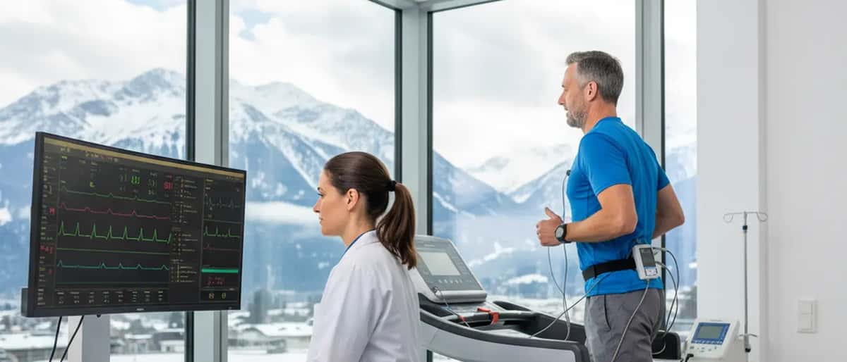 Österreichischer Mann beim Belastungs-EKG in einem Sportmedizin-Zentrum