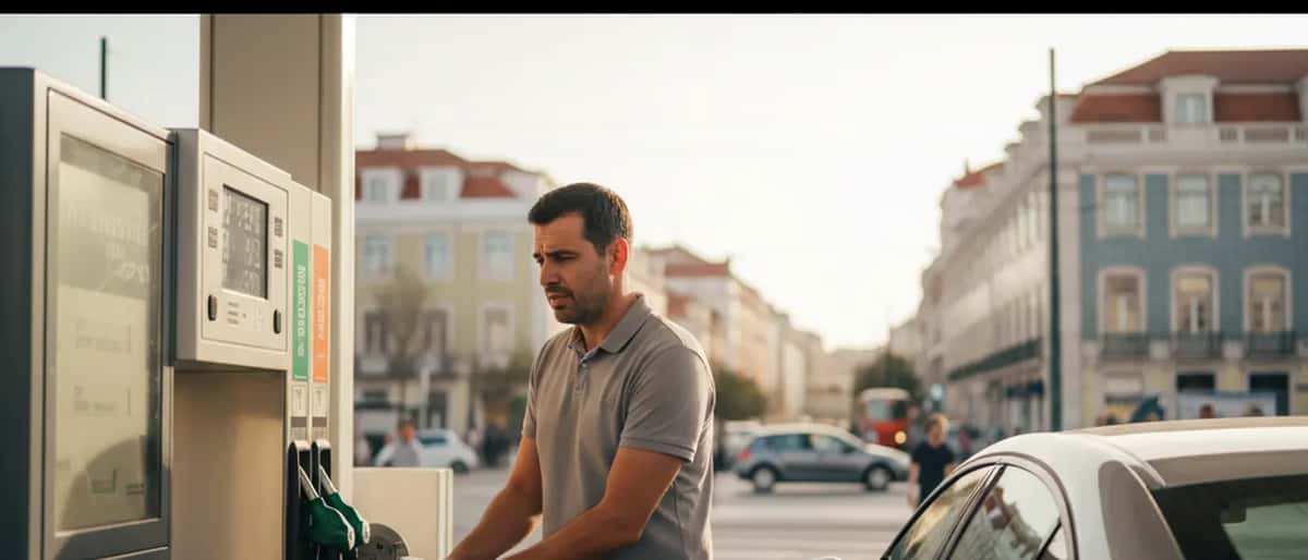 Condutor português a abastecer o carro num posto de gasolina em Lisboa
