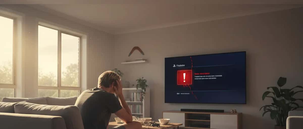 An Australian gamer looking at a PlayStation console showing an error screen during the PSN outage