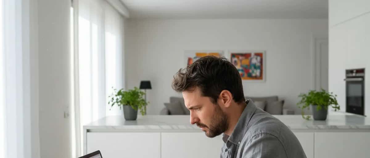 Uomo italiano frustrato davanti al laptop con pagina abbonamento streaming