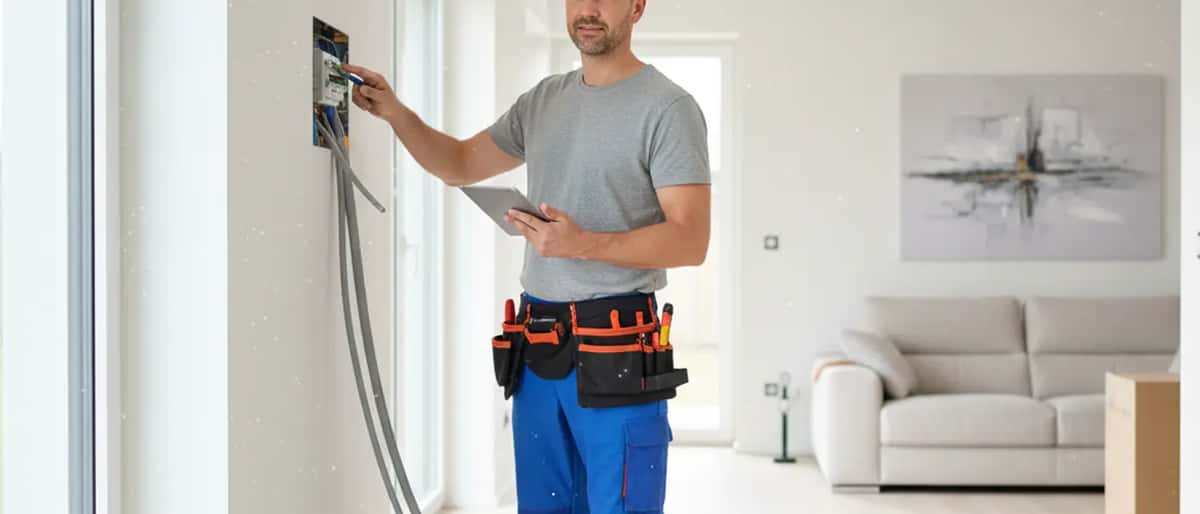 Nederlandse elektricien controleert een groepsenkast met een multimeter in een moderne meterkast