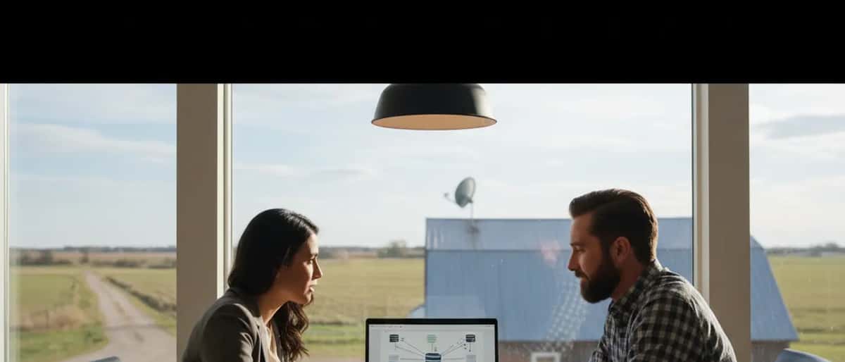 IT professional consulting with small business owner about Starlink satellite internet in rural US office