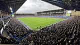 Vista aérea do Goodison Park, estádio do Everton FC em Liverpool