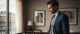 Un avocat parisien examine des publications en ligne dans son cabinet