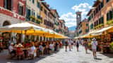 Piazza italiana sotto un'ondata di calore estivo 2026