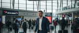 Frustrated British passenger at Heathrow Terminal 5 departure board with delayed flights