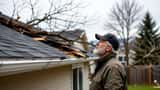 House with fallen tree causing structural damage after severe wind storm