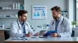 Doctor reviewing a patient chart in an Australian medical clinic with meningitis information visible