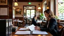 HR manager in una trattoria di Verona annota il contratto collettivo dei pubblici esercizi
