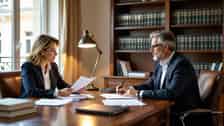 Couple français étudiant des documents de divorce et séparation de corps dans un cabinet d'avocats à Grenoble
