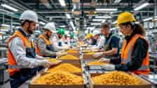 Beschäftigte im Ernährungsgewerbe prüfen ihre Tarifrechte in einer Lebensmittelfabrik, Deutschland 2026