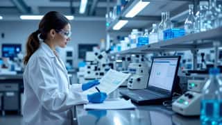 Analista di controllo qualità farmaceutica esamina cromatogrammi in laboratorio a Milano