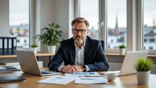 Suomalainen lakimies tarkastelee EU-direktiivin asiakirjoja tamperelaisen lakitoimiston toimistossa