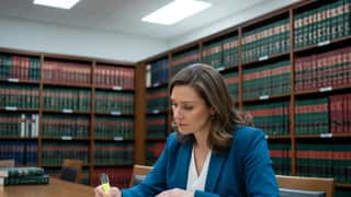 Woman reviews Tennessee employment law books in a Nashville law firm reference library