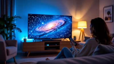 Homem a configurar televisão 4K OLED para experiência de cinema em casa em Portugal