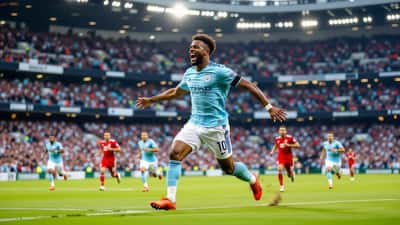 Fodboldstjerne fejrer mål i fyldt stadion under kamp i 2026