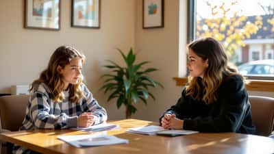 Child therapist speaking with a teenager in a community counseling center in Detroit