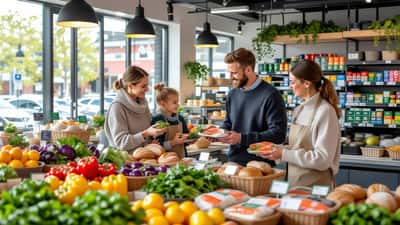 Svensk familj handlar färska grönsaker och hållbara livsmedel på Ica 2026