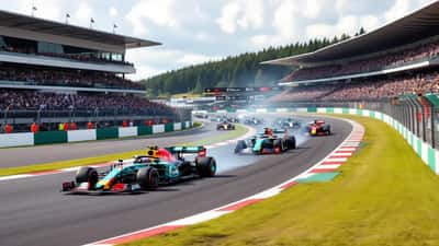 Formule 1-auto raast door Eau Rouge-Raidillon op Spa-Francorchamps tijdens de Grand Prix van Belgie 2026