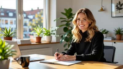 Kvinde i psykologkonsultation i et moderne, lyst kontor i København