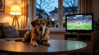 Chien anxieux caché sous une table pendant un soir de match de football à Strasbourg