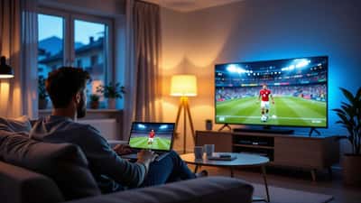 Mann streamt WM-Achtelfinale 2026 Brasilien gegen Norwegen auf Smart-TV zu Hause