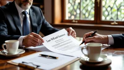 Wills and estates solicitor reviewing a Last Will and Testament with a client in an Australian law office