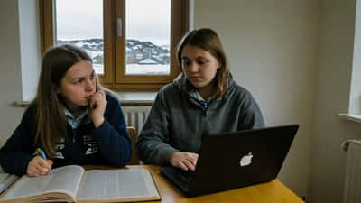 Einkakennari hjálpar unglinganemanda við heimanám við borð í Reykjavík 2026