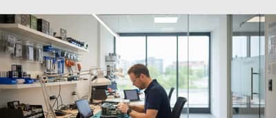 Technicien électronique réparant une console de jeu dans un atelier professionnel