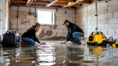 Toronto homeowner inspecting a flooded basement after heavy rainfall in 2026
