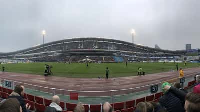 IFK Göteborg spelare i match mot Halmstad i Allsvenskan 2026 – fotbollsmatch på Gamla Ullevi