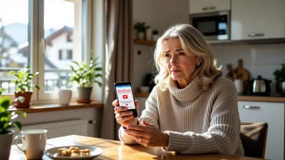 Femme suisse inquiète regardant son smartphone affichant un appel entrant frauduleux d'une banque