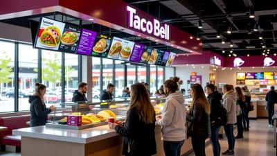 Taco Bell-restaurang i ett svenskt köpcentrum med kunder som beställer tex-mex-mat vid disken