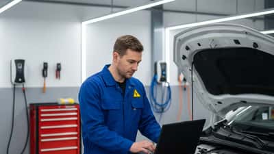 EV mechanic diagnosing a Leapmotor electric vehicle in a UK workshop