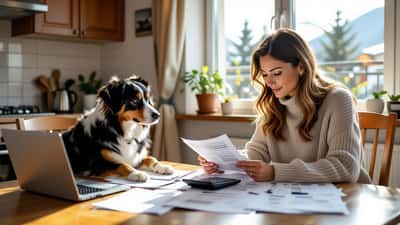 Détentrice de chien en Suisse calculant le budget annuel de son animal avec factures vétérinaires en 2026