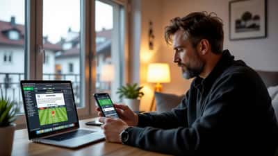Mann in München überprüft Datenschutzrechte einer Bundesliga-Fantasy-App auf dem Smartphone