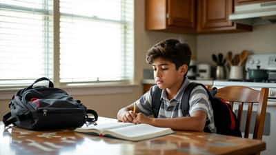 Niño inmigrante con libro de matemáticas en casa durante operativos de ICE en 2026